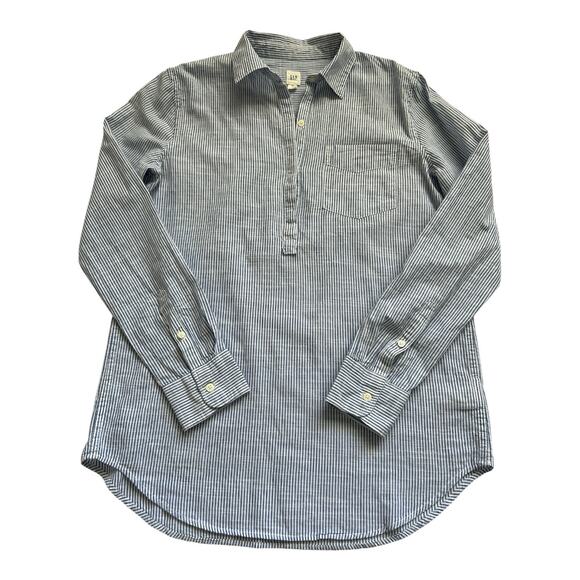 NWT Gap Boyfriend Popover Shirt Women XS Striped  Blue White Long Sleeves Cotton - Picture 8 of 8